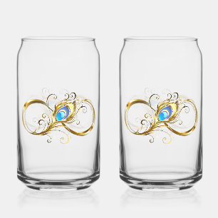 Oneindigheid met gouden pauwenveer blikvorm glas