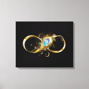 Oneindigheid met gouden pauwenveer canvas afdruk