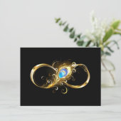 Oneindigheid met gouden pauwenveer feestdagenkaart (Staand voorkant)