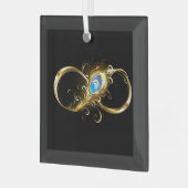 Oneindigheid met gouden pauwenveer glas ornament (Voorkant links)