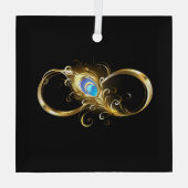Oneindigheid met gouden pauwenveer glas ornament (Achterkant)