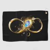 Oneindigheid met gouden pauwenveer golfhanddoek (Horizontaal)