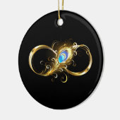 Oneindigheid met gouden pauwenveer keramisch ornament (Links)