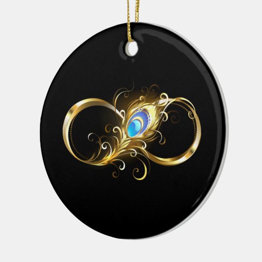 Oneindigheid met gouden pauwenveer keramisch ornament (Links)