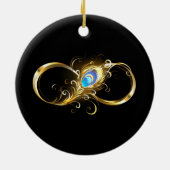 Oneindigheid met gouden pauwenveer keramisch ornament (Achterkant)
