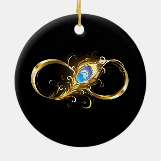 Oneindigheid met gouden pauwenveer keramisch ornament (Achterkant)