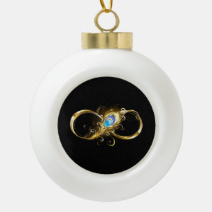 Oneindigheid met gouden pauwenveer keramische bal ornament
