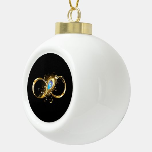 Oneindigheid met gouden pauwenveer keramische bal ornament (Rechts)