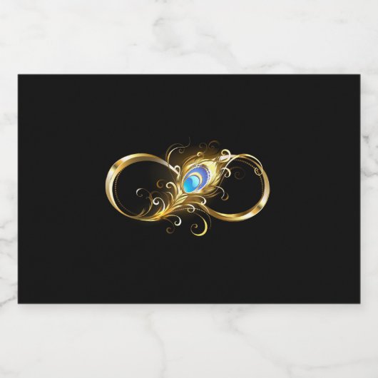 Oneindigheid met gouden pauwenveer likeurfles etiket (Enkel label)