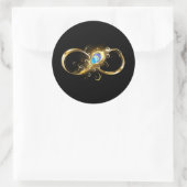 Oneindigheid met gouden pauwenveer ronde sticker (Tas)