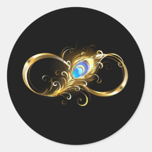 Oneindigheid met gouden pauwenveer ronde sticker