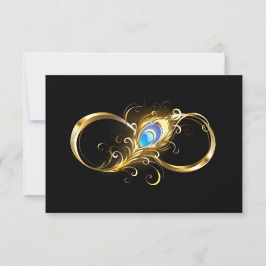 Oneindigheid met gouden pauwenveer save the date (Voorkant)