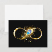 Oneindigheid met gouden pauwenveer save the date (Voorkant / Achterkant)