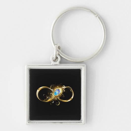 Oneindigheid met gouden pauwenveer sleutelhanger (Voorkant)