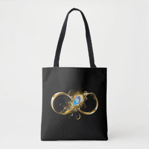 Oneindigheid met gouden pauwenveer tote bag