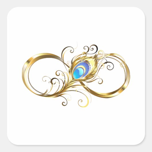 Oneindigheid met gouden pauwenveer vierkante sticker (Voorkant)