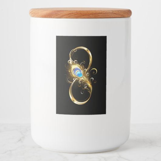 Oneindigheid met gouden pauwenveer voedselcontainer etiket (Voorkant)