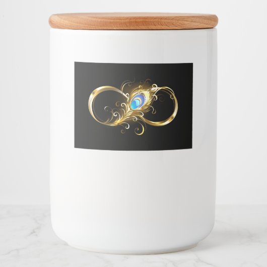 Oneindigheid met gouden pauwenveer voedselcontainer etiket (Voorkant)
