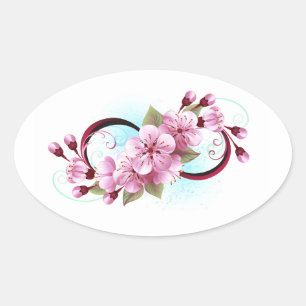 Oneindigheid met kersenbloesem bloemen ovale sticker