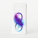 Oneindigheid met Paarse doezelaar Samsung Galaxy S10 Hoesje<br><div class="desc">Het oneindige symbool met een mooie veer geschilderd in paarse en blauwe heldere kleuren op witte achtergrond.</div>