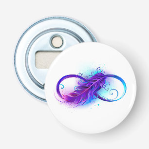 Oneindigheid met paarse veer button flesopener