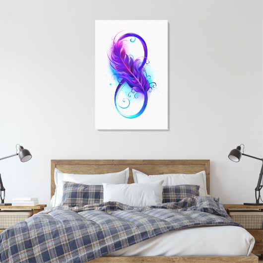 Oneindigheid met paarse veer canvas afdruk (Insitu (Slaapkamer))