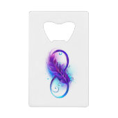Oneindigheid met paarse veer creditkaart flessenopener (Voorkant)
