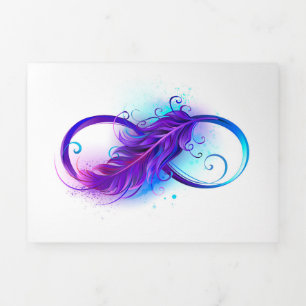 Oneindigheid met paarse veer drieluik uitnodiging