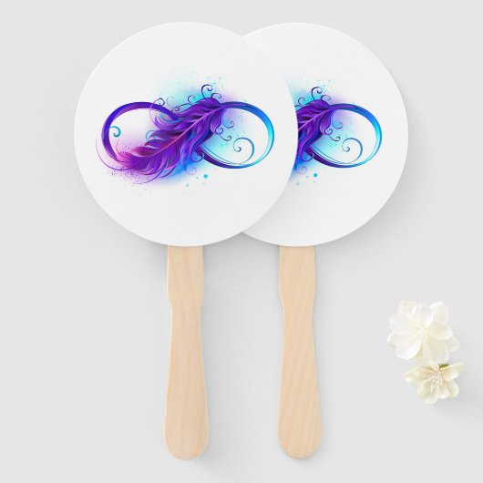 Oneindigheid met paarse veer handwaaier (Voorkant en achterkant)
