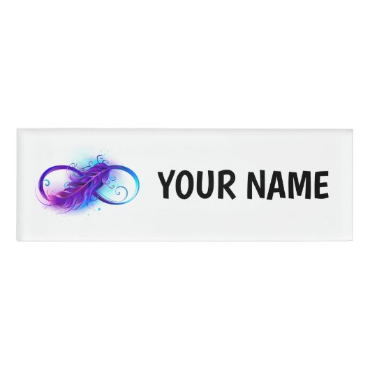 Oneindigheid met paarse veer naambadge (Voorkant)