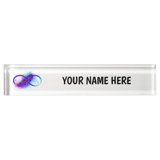 Oneindigheid met paarse veer naambordje (Voorkant)
