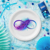 Oneindigheid met paarse veer papieren bordje (Feest)