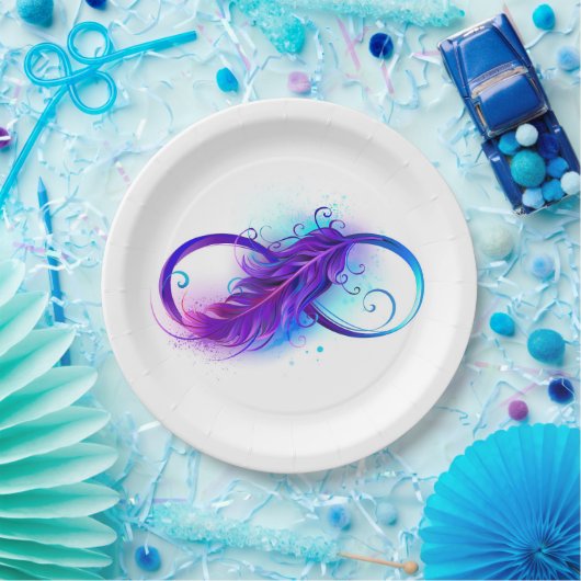 Oneindigheid met paarse veer papieren bordje (Feest)