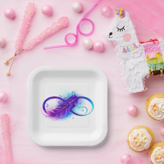 Oneindigheid met paarse veer papieren bordje (Feest)