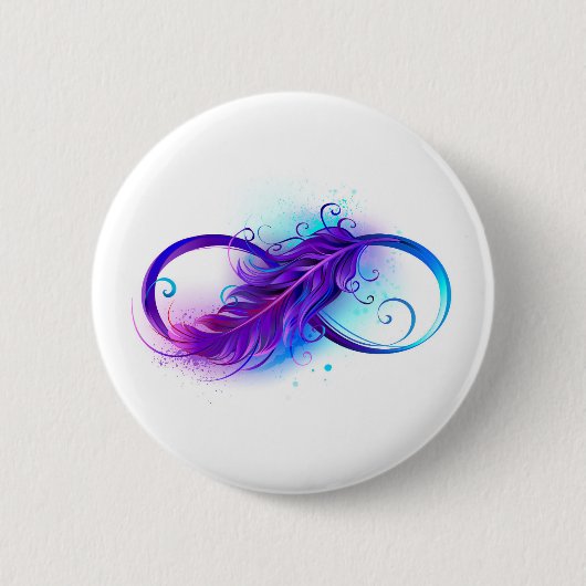 Oneindigheid met paarse veer ronde button 5,7 cm (Voorkant)