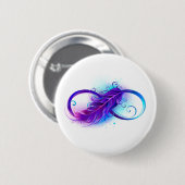 Oneindigheid met paarse veer ronde button 5,7 cm (Voorkant /achterkant)