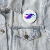 Oneindigheid met paarse veer ronde button 5,7 cm (In situ)