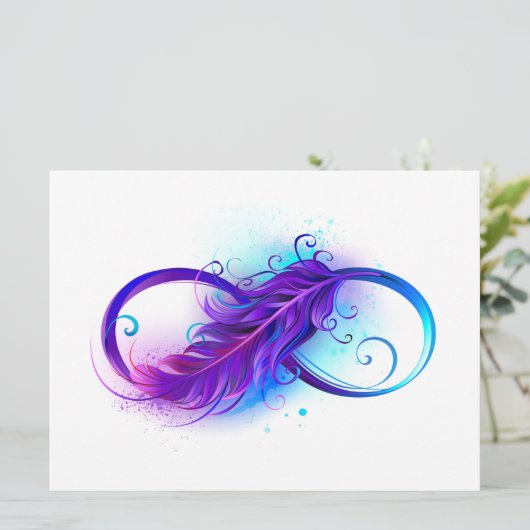 Oneindigheid met paarse veer save the date (Staand voorkant)