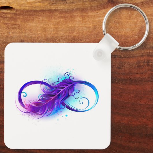 Oneindigheid met paarse veer sleutelhanger (Achterkant)