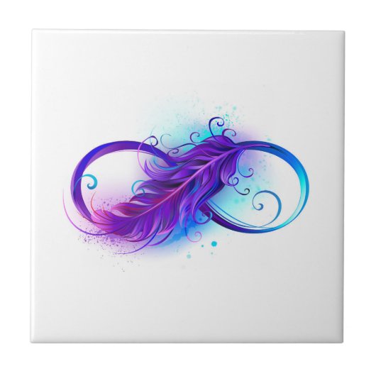Oneindigheid met paarse veer tegeltje (Voorkant)