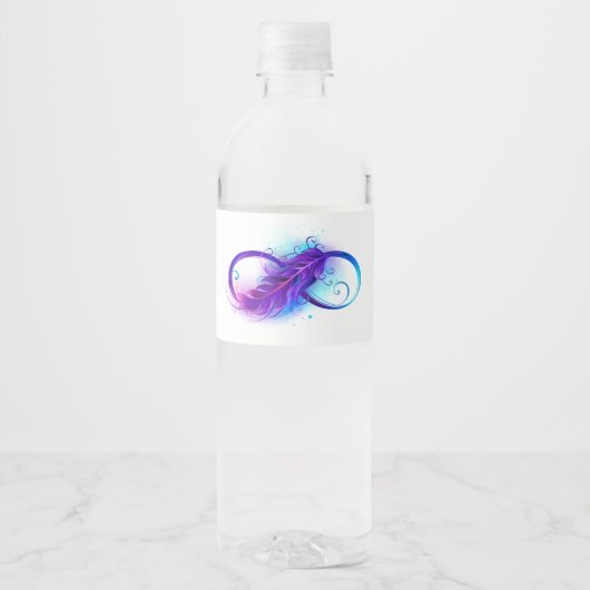 Oneindigheid met paarse veer waterfles etiket (Voorkant)