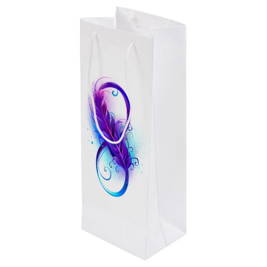 Oneindigheid met paarse veer wijn cadeautas (Achterkant Gekanteld)