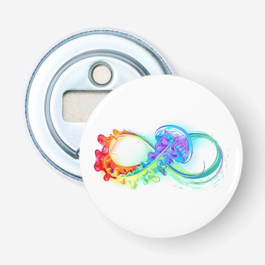 Oneindigheid met regenboogkwal button flesopener (Voorkant)