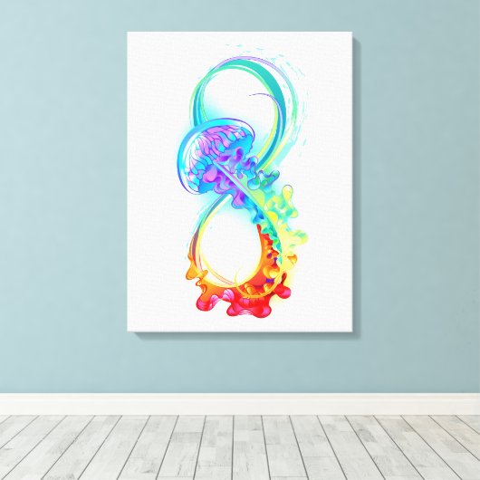Oneindigheid met regenboogkwal canvas afdruk (Insitu (Houten vloer))