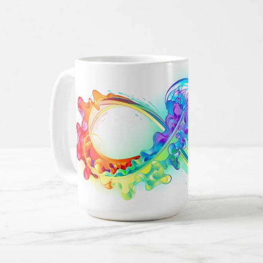 Oneindigheid met regenboogkwal koffiemok (Voorkant links)