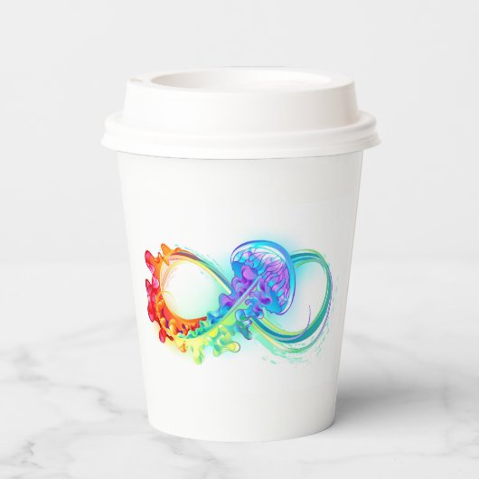 Oneindigheid met regenboogkwal papieren bekers (Achterkant)