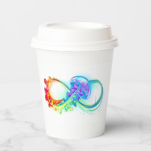 Oneindigheid met regenboogkwal papieren bekers (Voorkant)