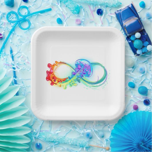 Oneindigheid met regenboogkwal papieren bordje (Feest)