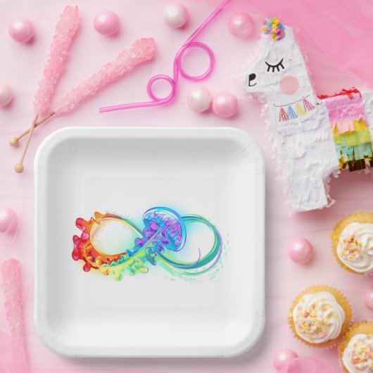 Oneindigheid met regenboogkwal papieren bordje (Feest)
