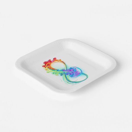 Oneindigheid met regenboogkwal papieren bordje (Gebogen)